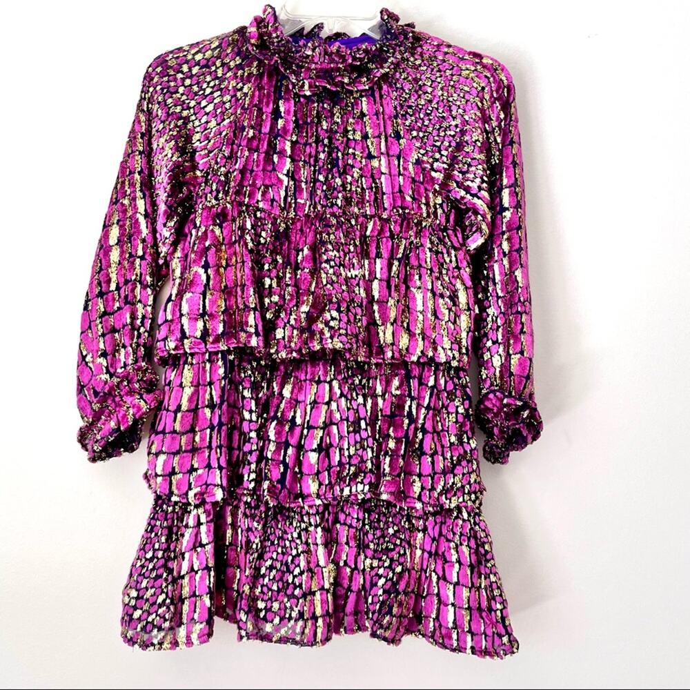 Bleu Comme Gris Girls Purple Gold Long Sleeve Designer Fil Coupé fabric dress 8